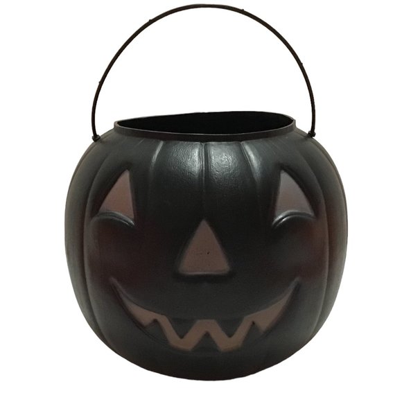 Other Vintage Black Plastic Blow Mold Pumpkin Pail Halloween Bucket